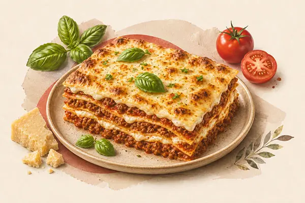 Lasagne mit Rindfleisch, Tomatensauce und überbackenem Käse bei Pizzeria Golosia in Dinslaken