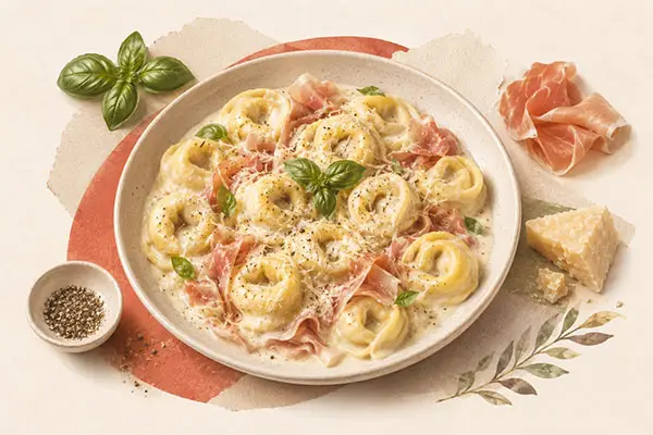 Tortellini Panna Prosciutto mit Sahnesauce und Schinken bei Pizzeria Golosia in Dinslaken